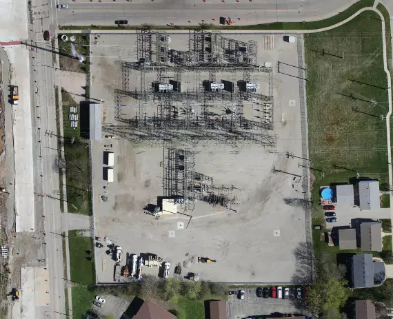 An overhead drone view of a site is seen. Austin Engineering peerforms drone surveys.